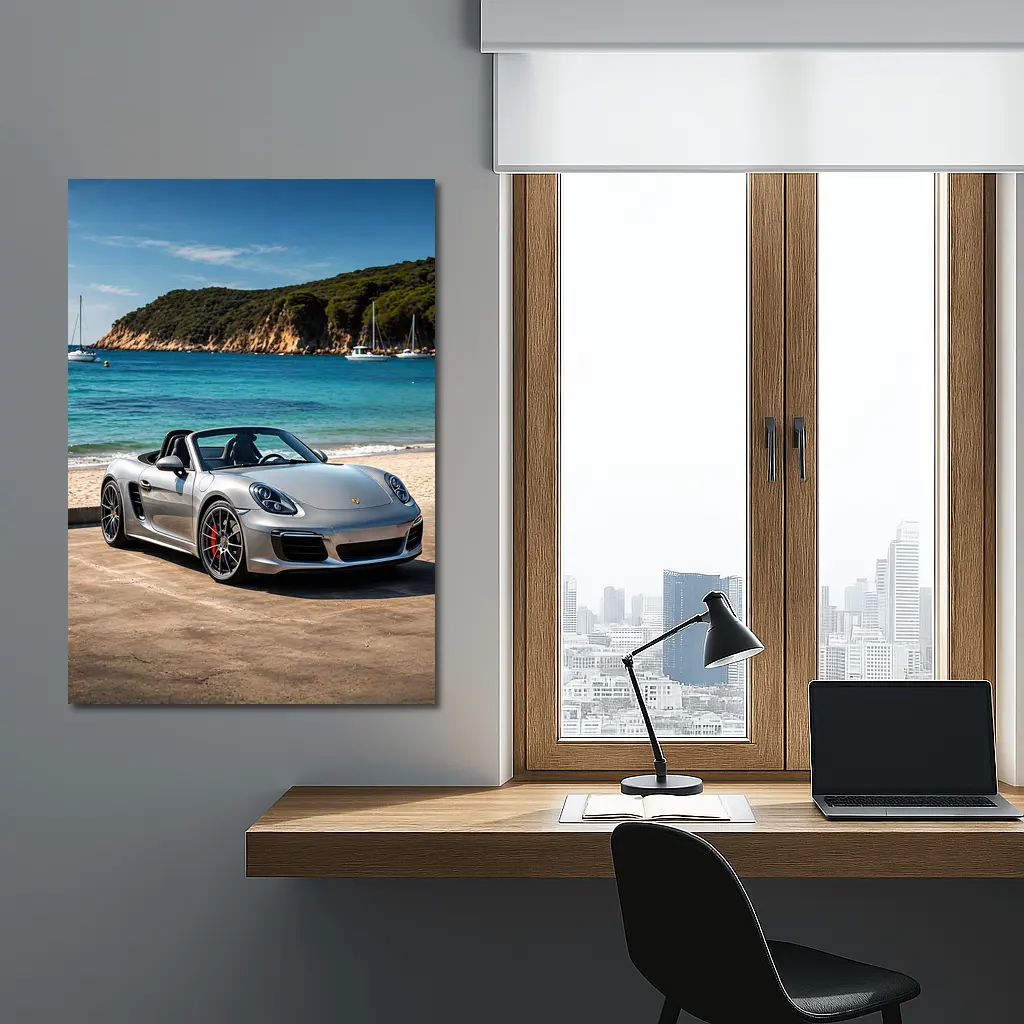 Porsche Boxster Silver Convertible Beach Setting – Wall Art