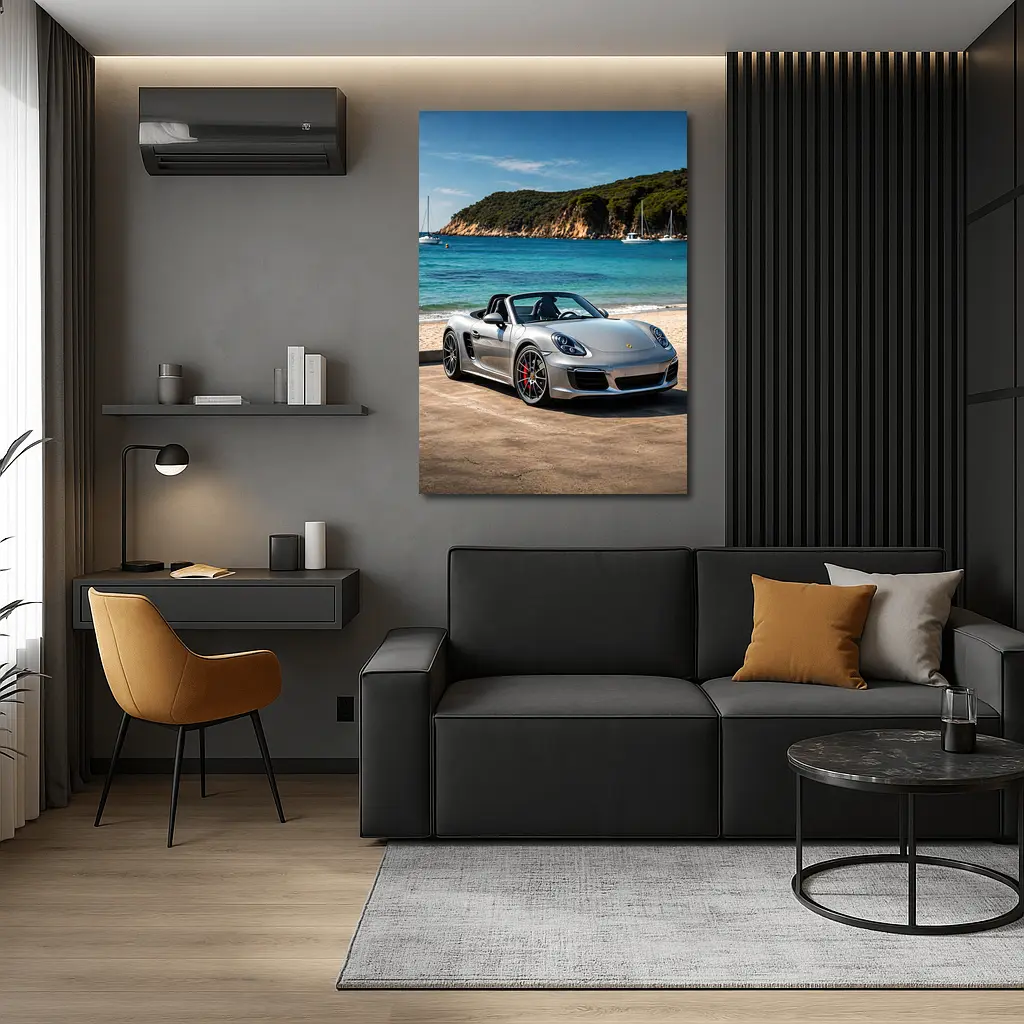 Porsche Boxster Silver Convertible Beach Setting – Wall Art