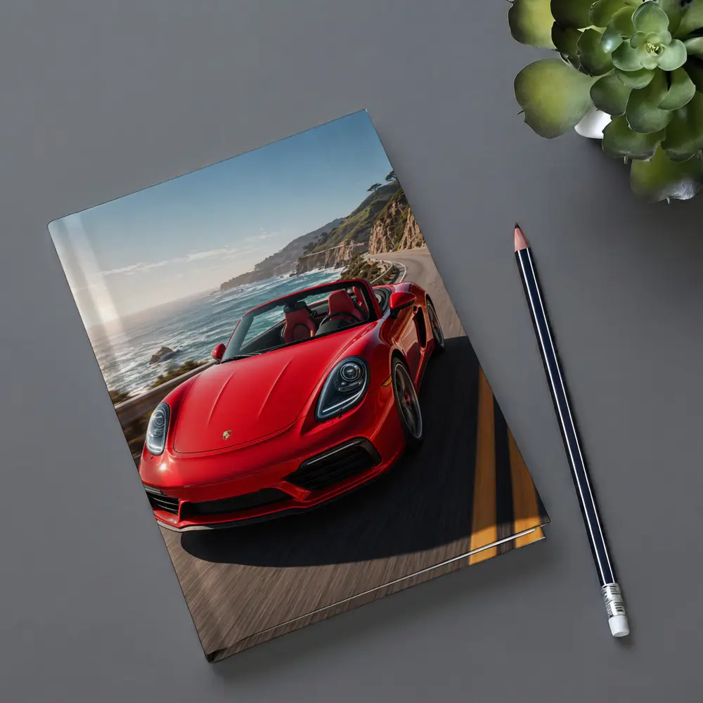 Red Porsche Boxster Speeding Coastal Highway – Notebooks