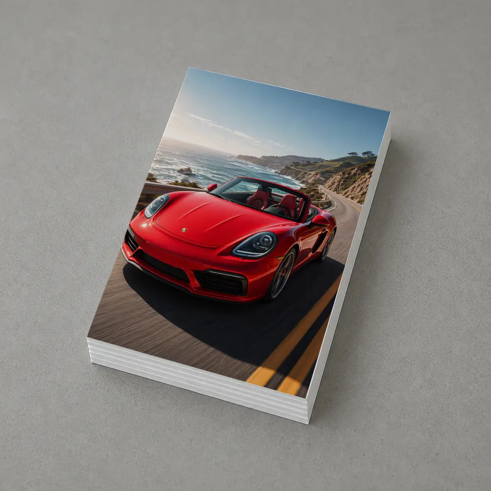 Red Porsche Boxster Speeding Coastal Highway – Postcards