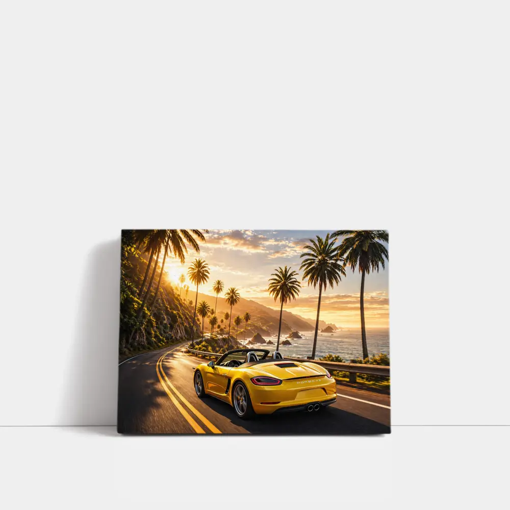 Porsche Boxster Yellow Coastal Road Sunset Drive – Wall Art