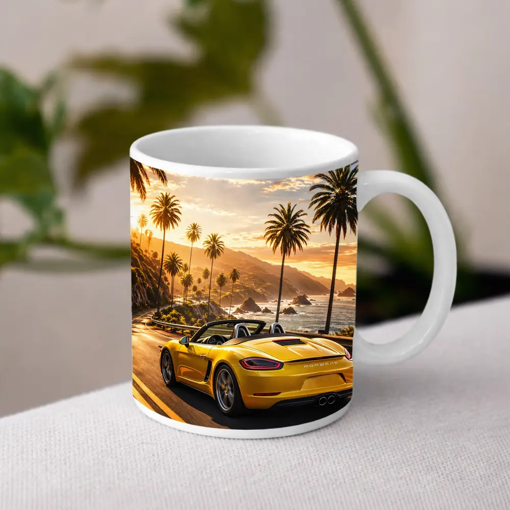 Porsche Boxster Yellow Coastal Road Sunset Drive – Mugs
