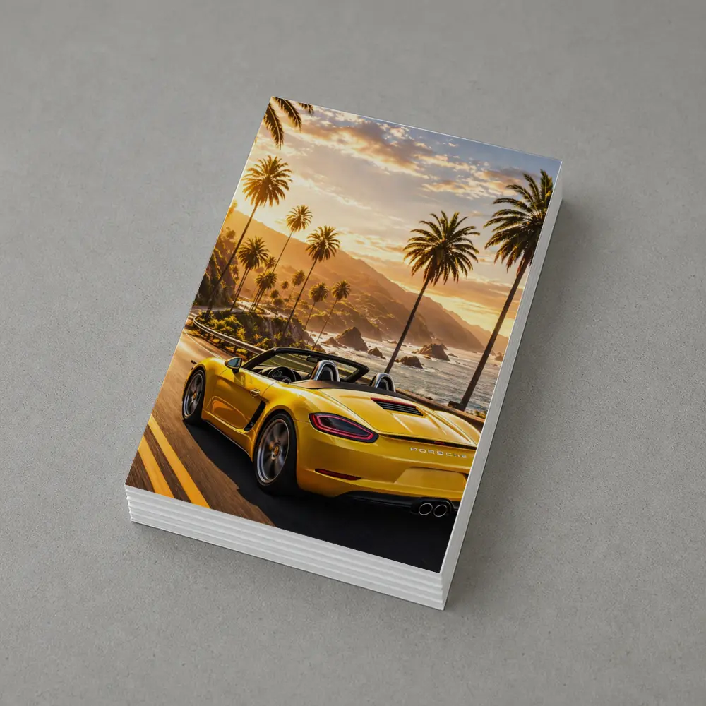 Porsche Boxster Yellow Coastal Road Sunset Drive – Postcards