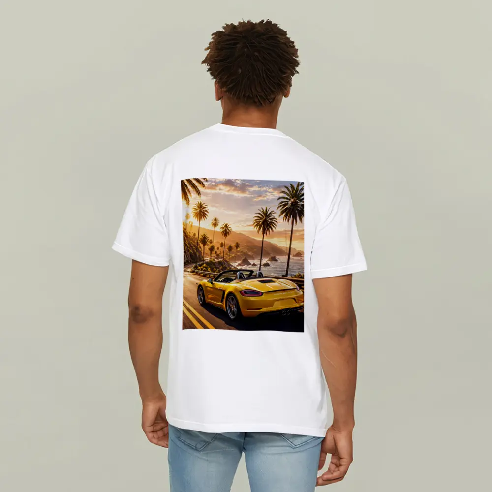 Porsche Boxster Yellow Coastal Road Sunset Drive – T-Shirts