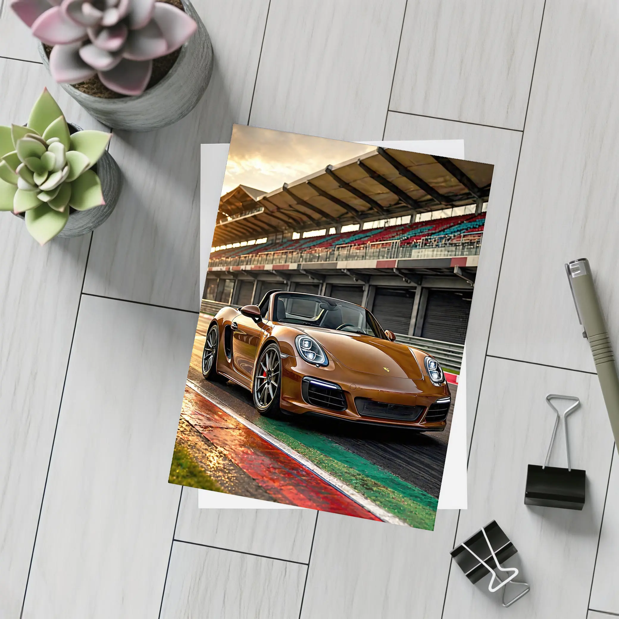 Porsche Boxster Brown Convertible Racing Track – Postcards
