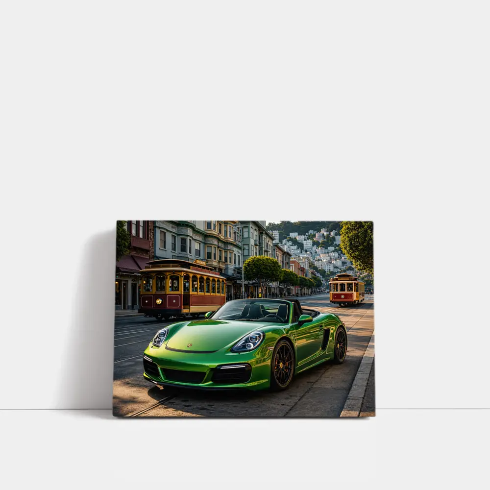 Green Porsche Boxster San Francisco City Streets – Wall Art