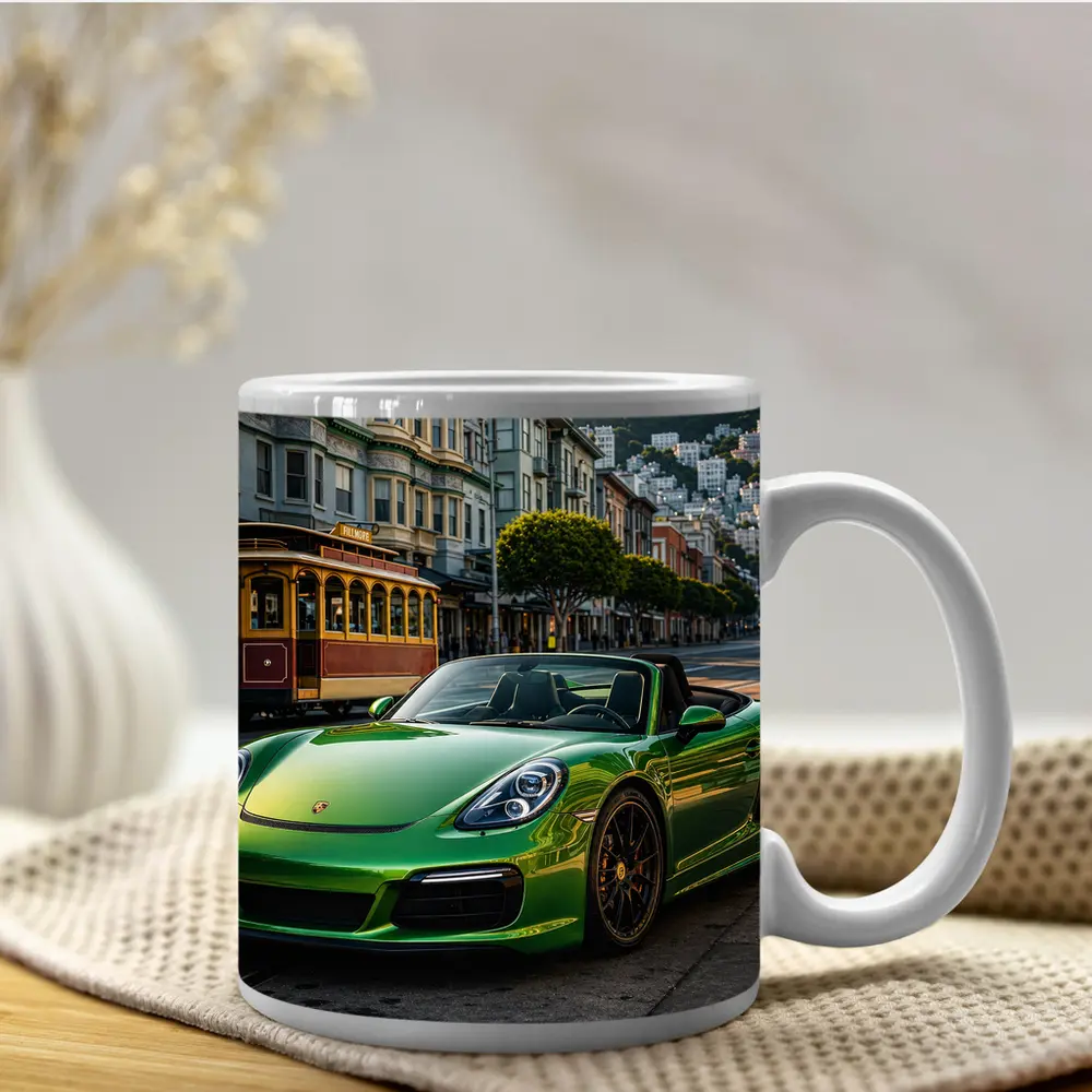 Green Porsche Boxster San Francisco City Streets – Mugs