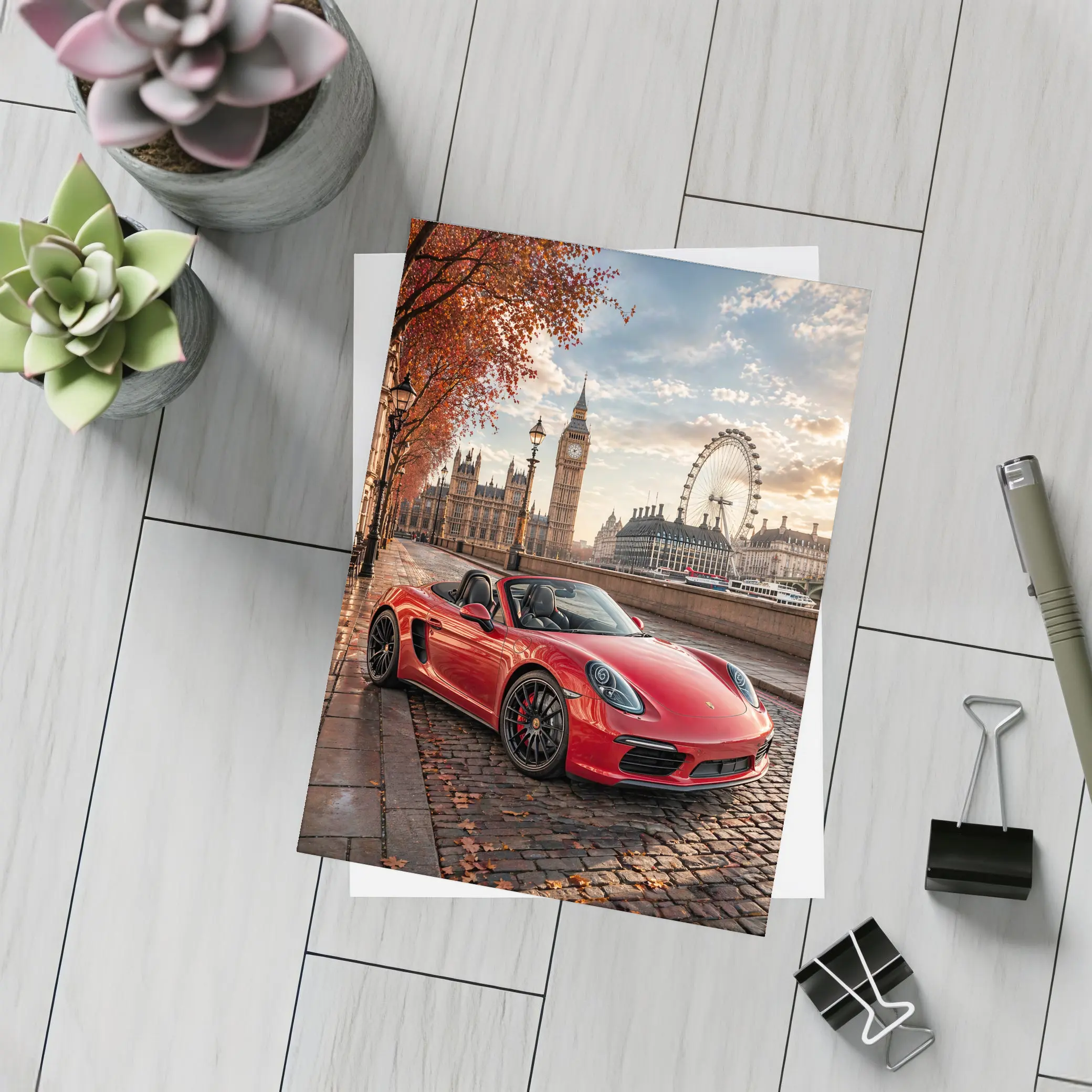 Red Porsche Boxster London Big Ben – Postcards