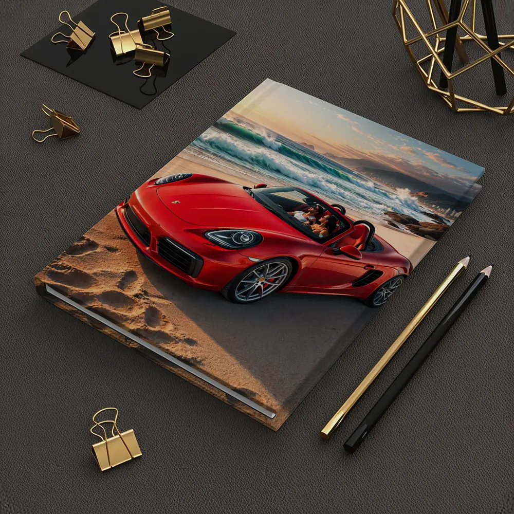 Red Porsche Boxster Parked on Sunny Beach – Notebooks