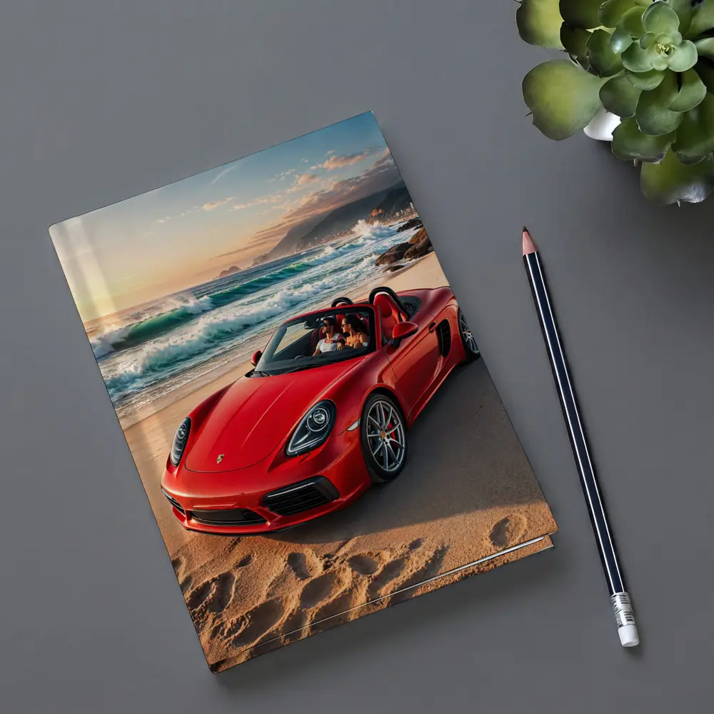 Red Porsche Boxster Parked on Sunny Beach – Notebooks
