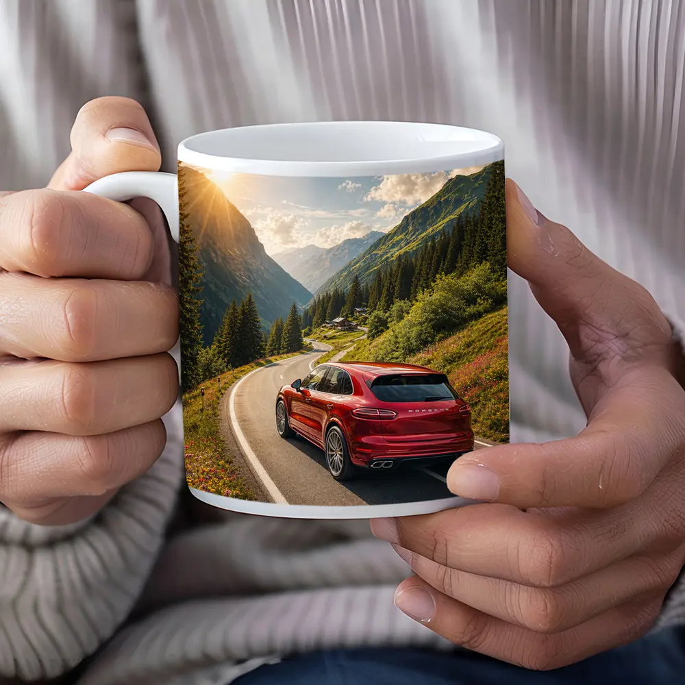 Porsche Cayenne Red Mountain Alpine Road – Mugs