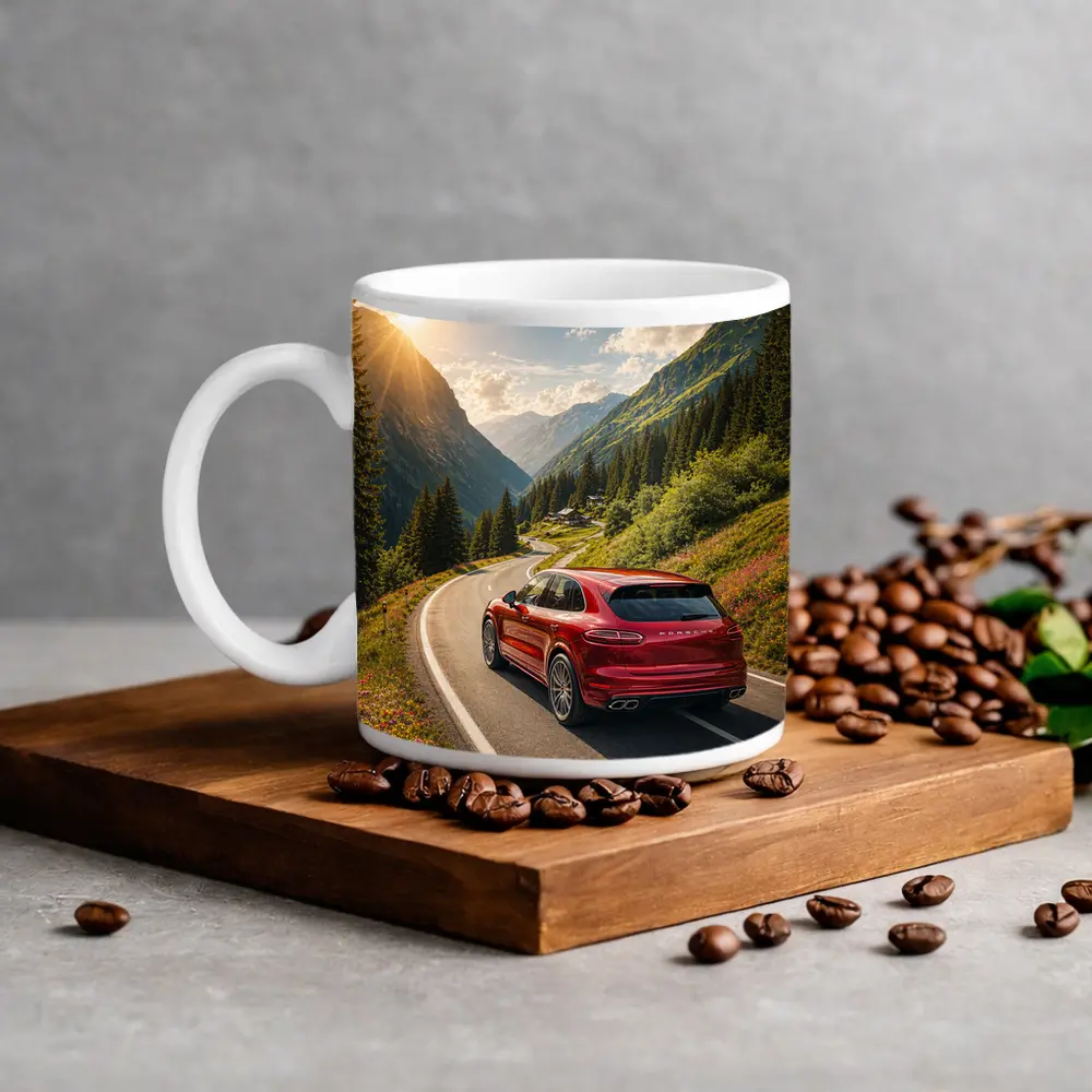 Porsche Cayenne Red Mountain Alpine Road – Mugs