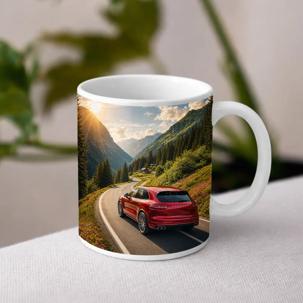 Porsche Cayenne Red Mountain Alpine Road – Mugs