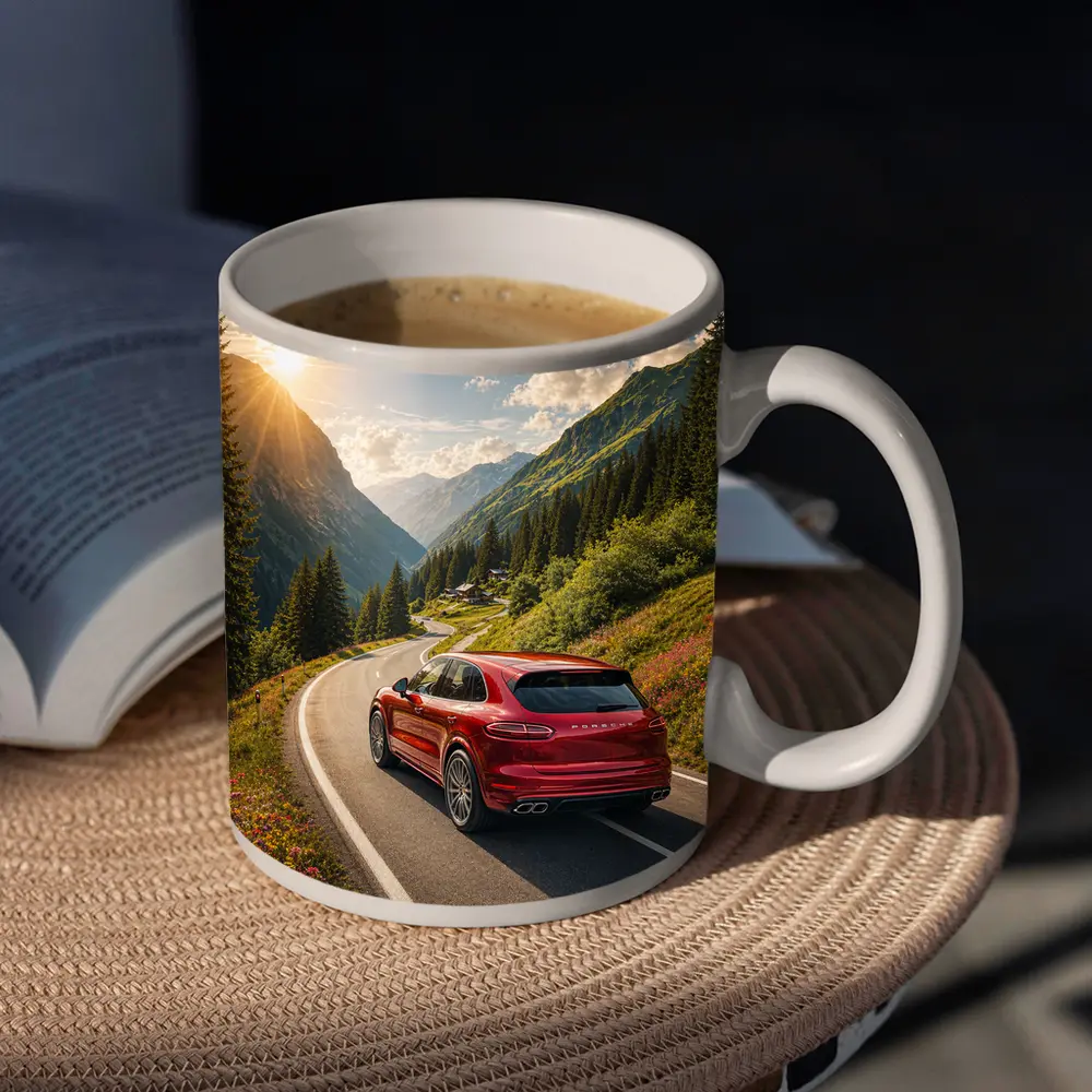 Porsche Cayenne Red Mountain Alpine Road – Mugs