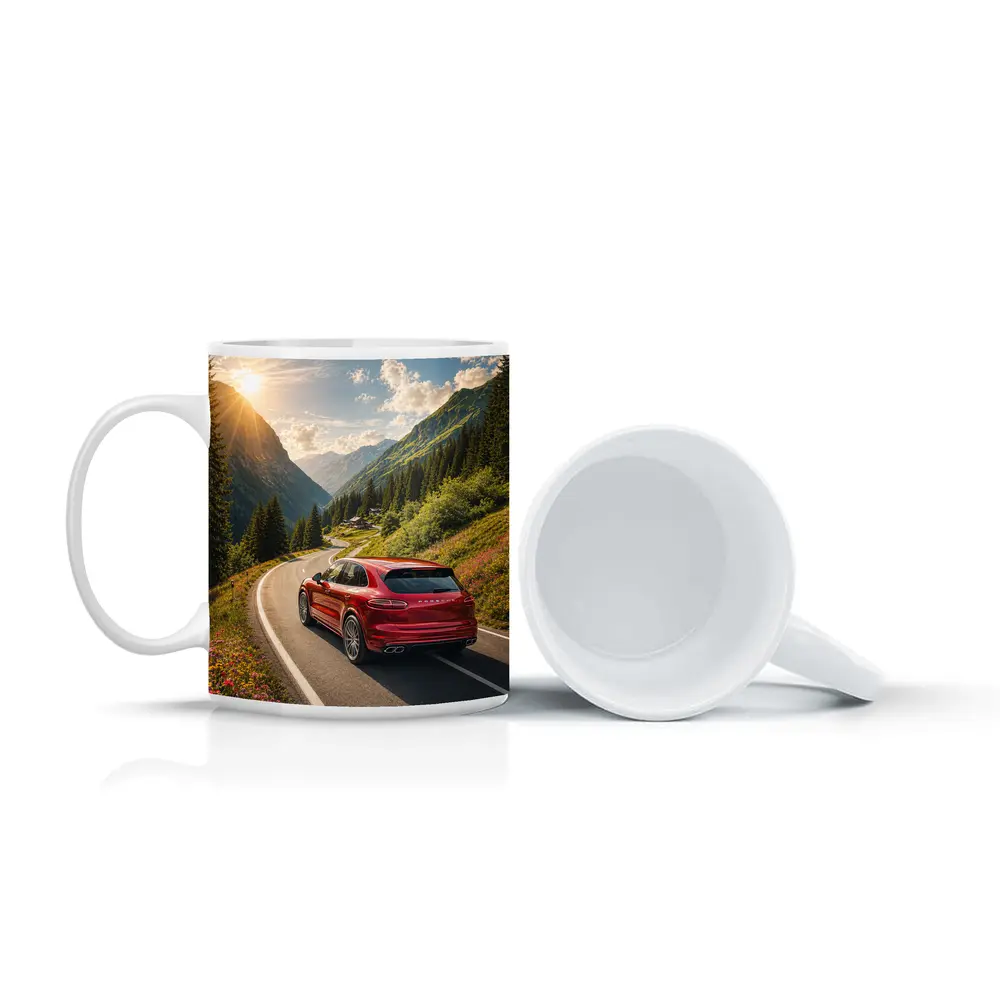 Porsche Cayenne Red Mountain Alpine Road – Mugs