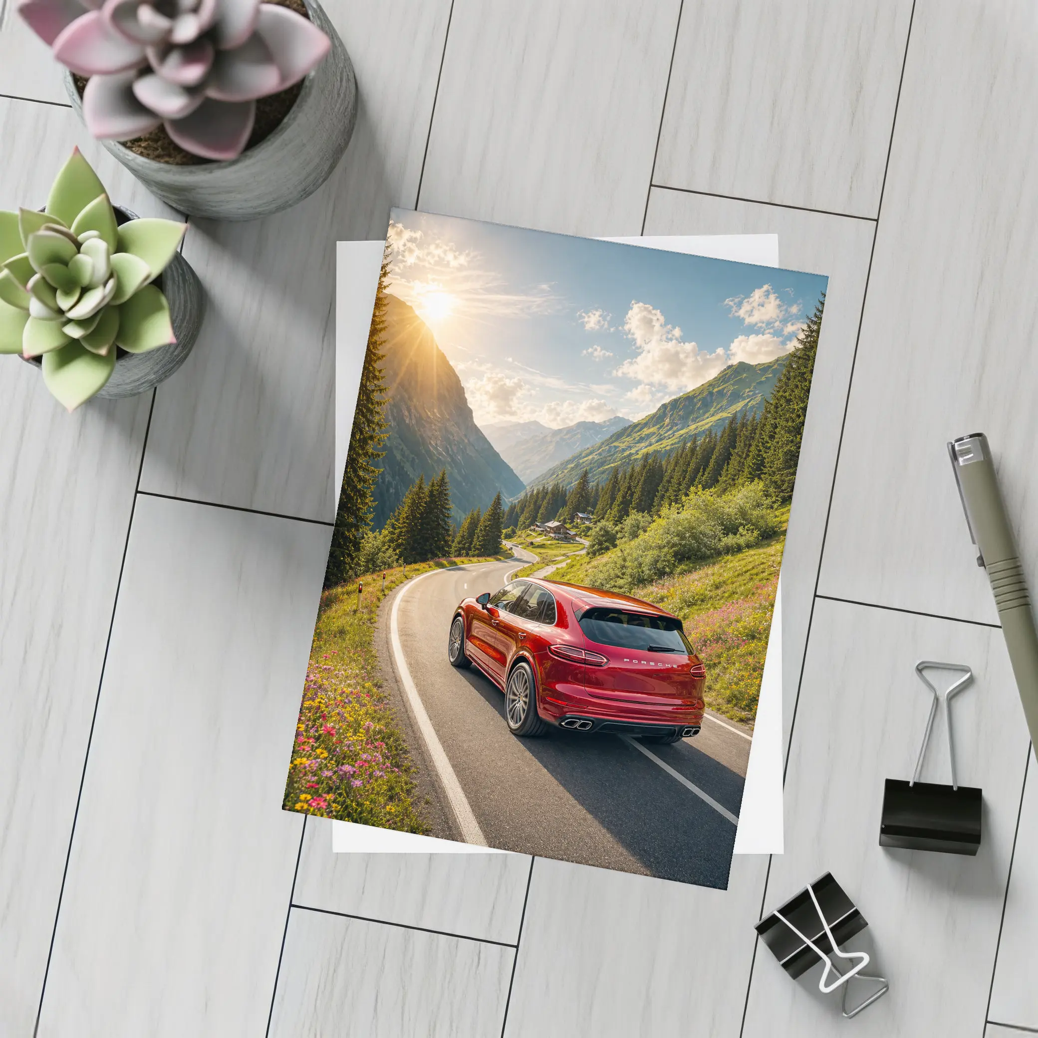 Porsche Cayenne Red Mountain Alpine Road – Postcards