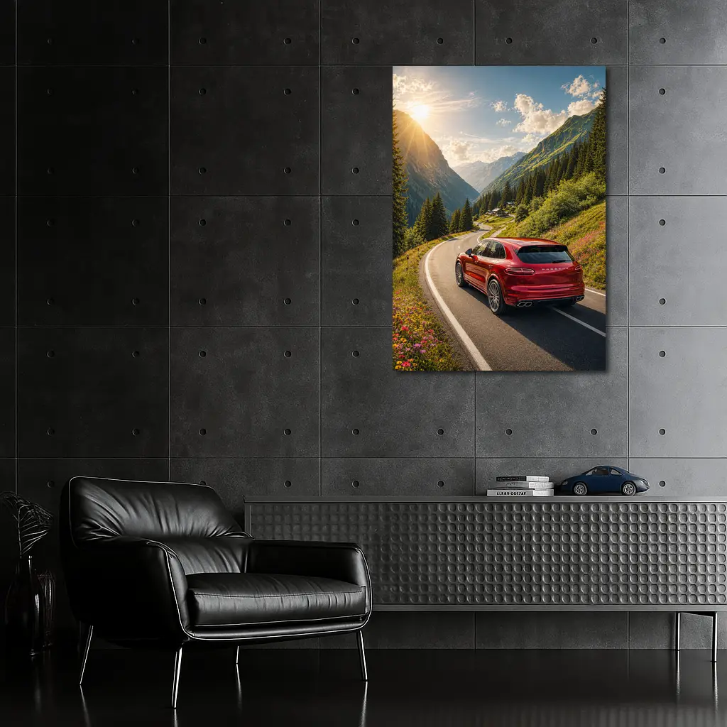 Porsche Cayenne Red Mountain Alpine Road – Wall Art