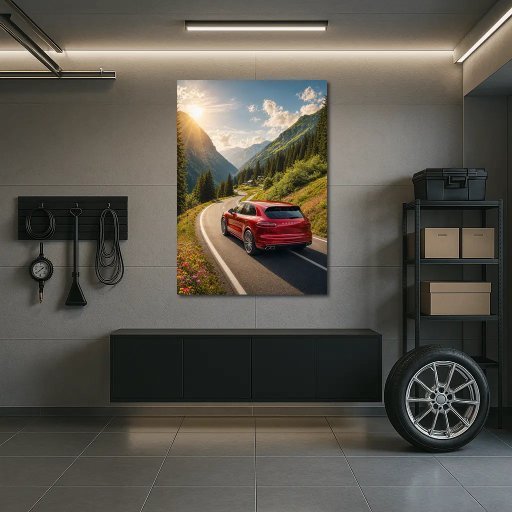 Porsche Cayenne Red Mountain Alpine Road – Wall Art