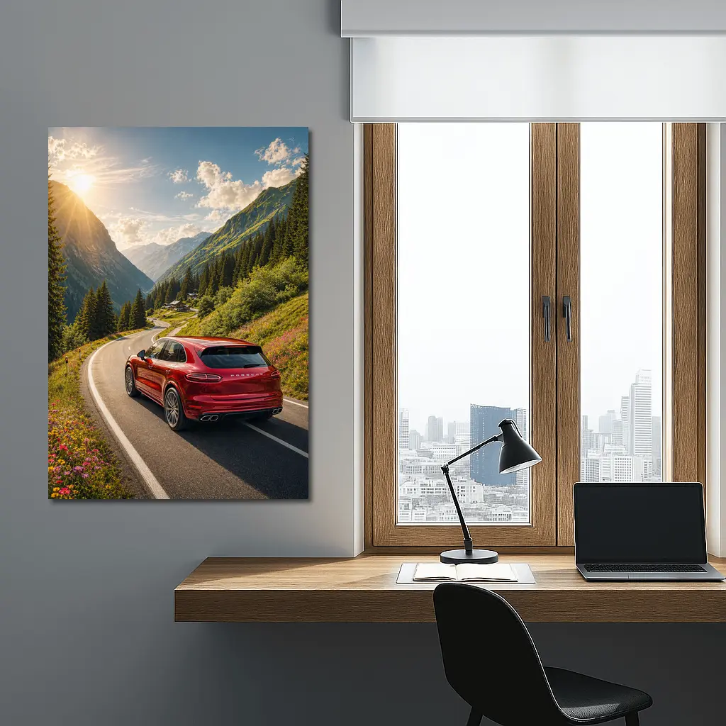 Porsche Cayenne Red Mountain Alpine Road – Wall Art
