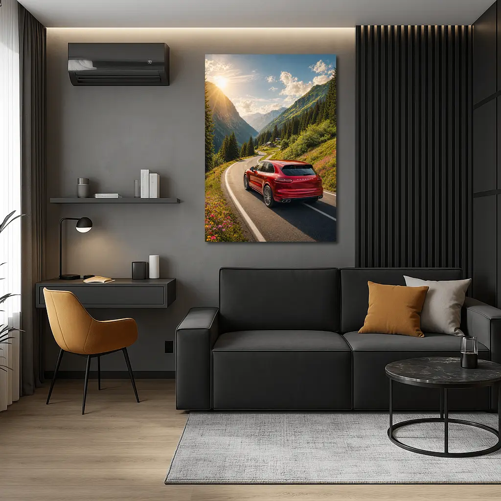 Porsche Cayenne Red Mountain Alpine Road – Wall Art