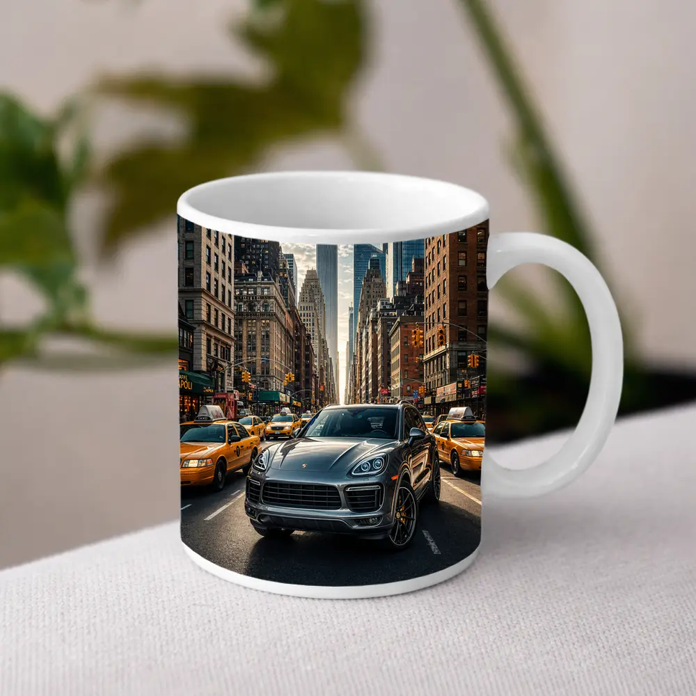 Porsche Cayenne Cruising New York City Streets – Mugs