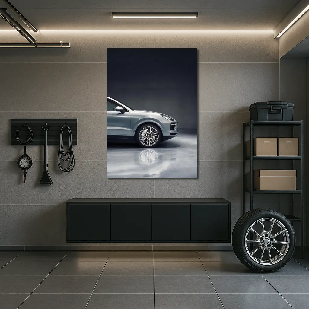 Porsche Cayenne Silver Studio Dark Background – Wall Art