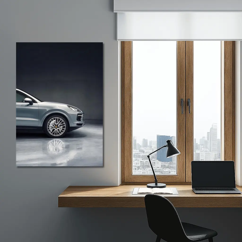 Porsche Cayenne Silver Studio Dark Background – Wall Art