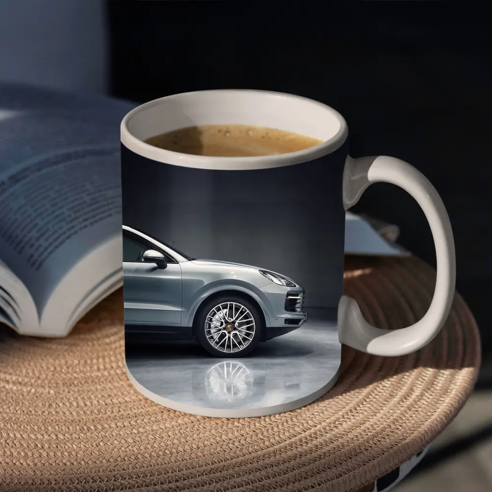 Porsche Cayenne Silver Studio Dark Background – Mugs