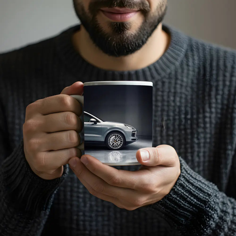 Porsche Cayenne Silver Studio Dark Background – Mugs