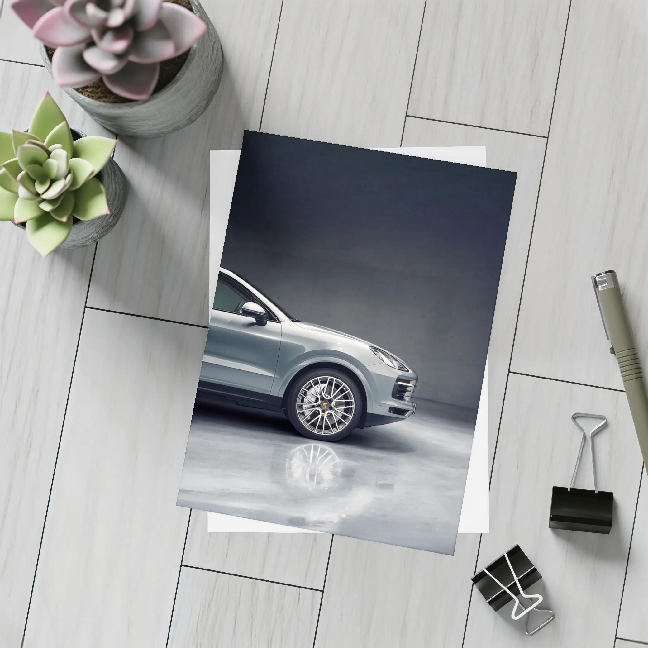 Porsche Cayenne Silver Studio Dark Background – Postcards