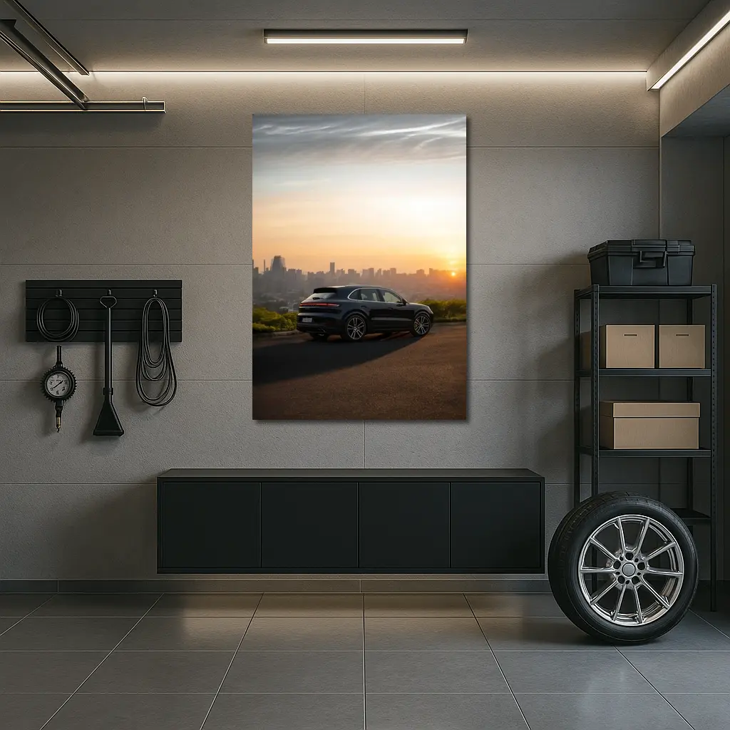 Porsche Cayenne City Skyline Sunset View – Wall Art