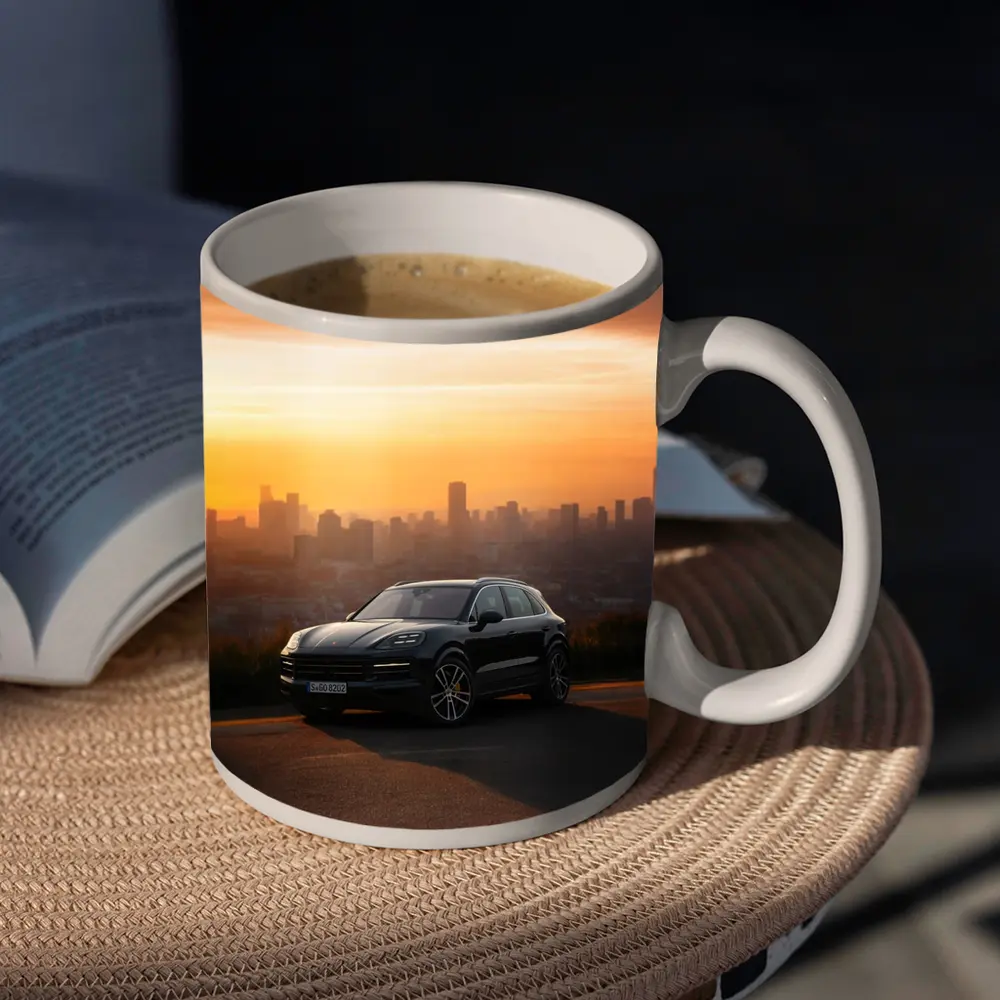 Porsche Cayenne Black City Sunset Skyline – Mugs
