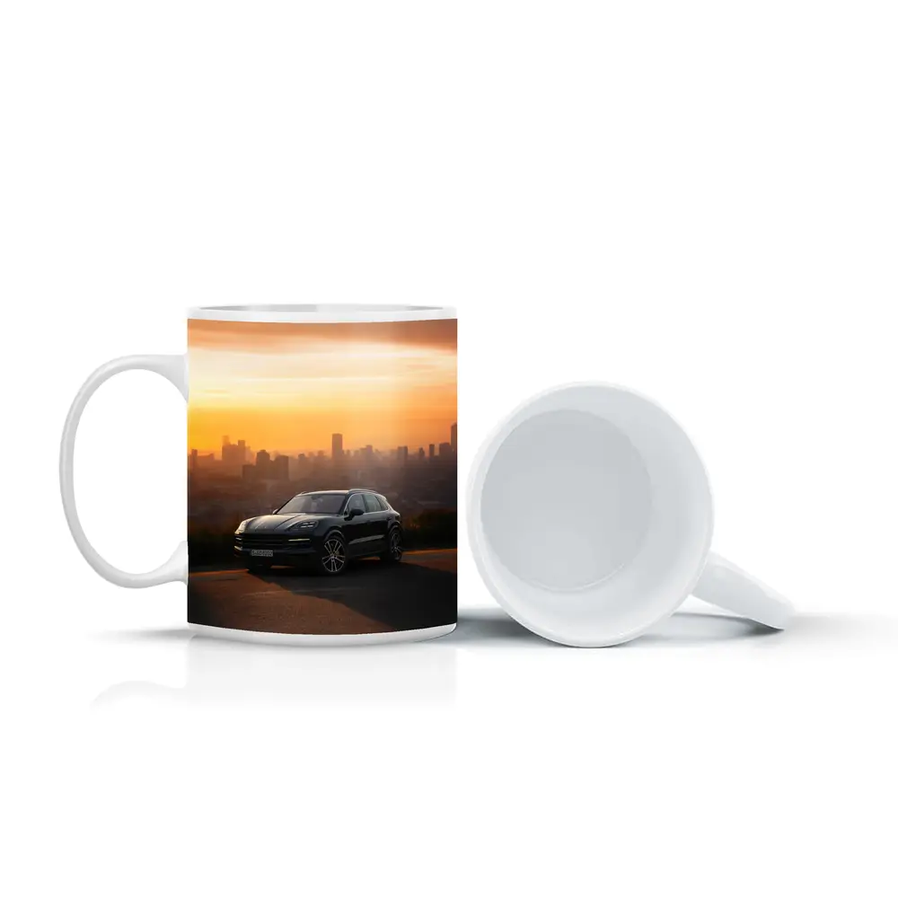 Porsche Cayenne Black City Sunset Skyline – Mugs