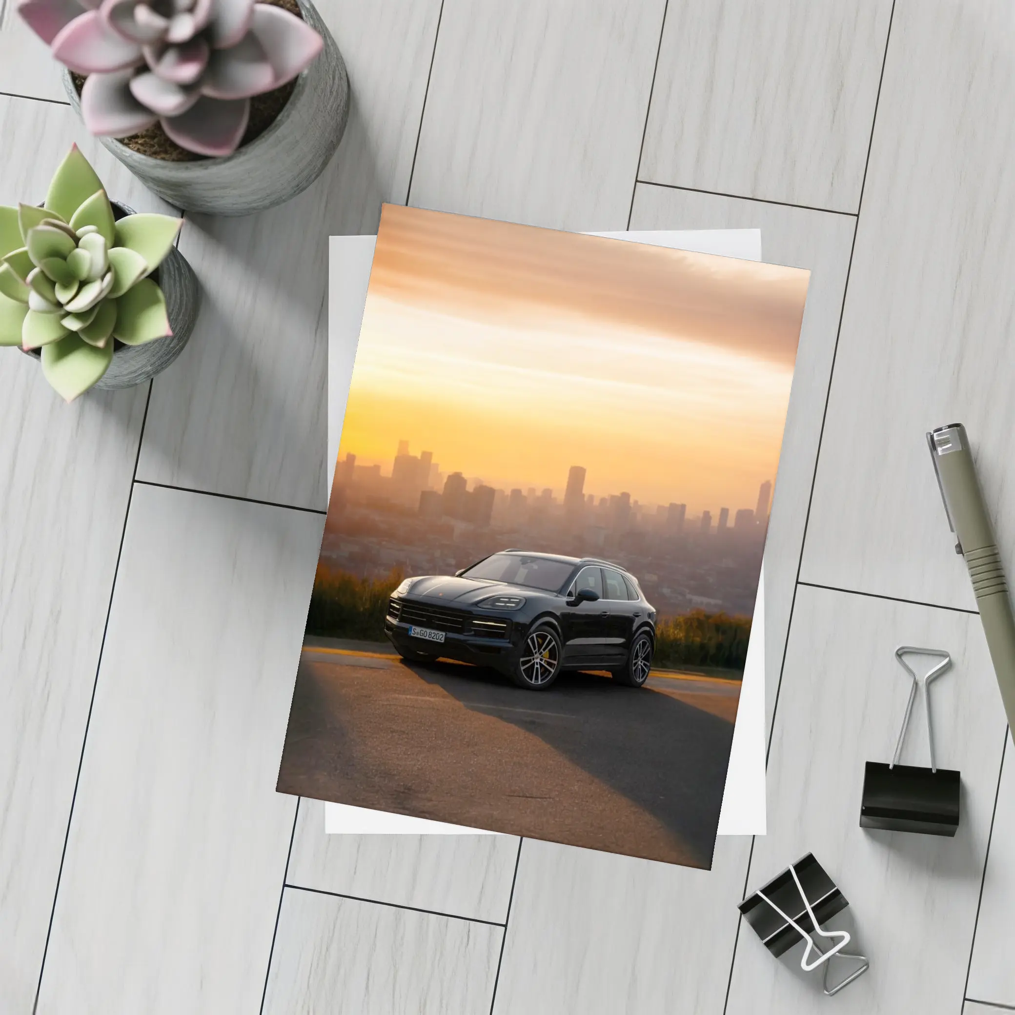 Porsche Cayenne Black City Sunset Skyline – Postcards