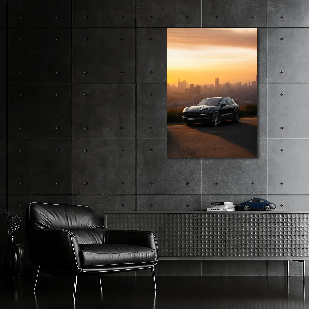 Porsche Cayenne Black City Sunset Skyline – Wall Art