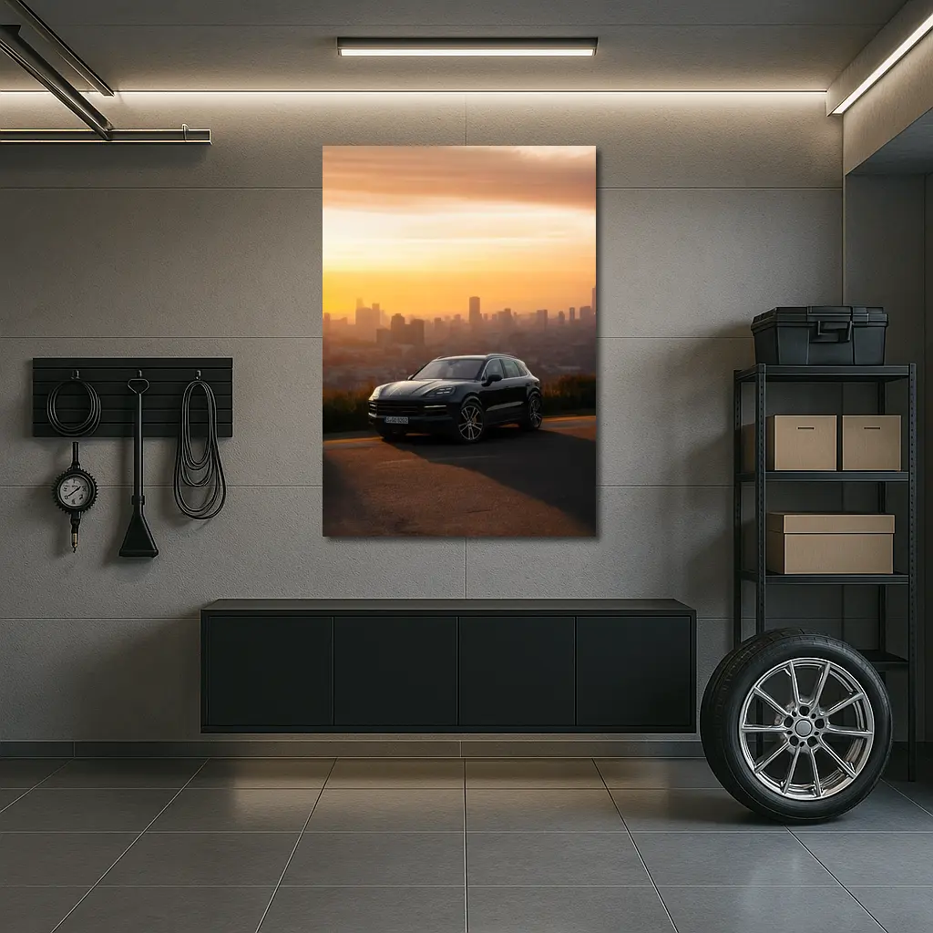 Porsche Cayenne Black City Sunset Skyline – Wall Art
