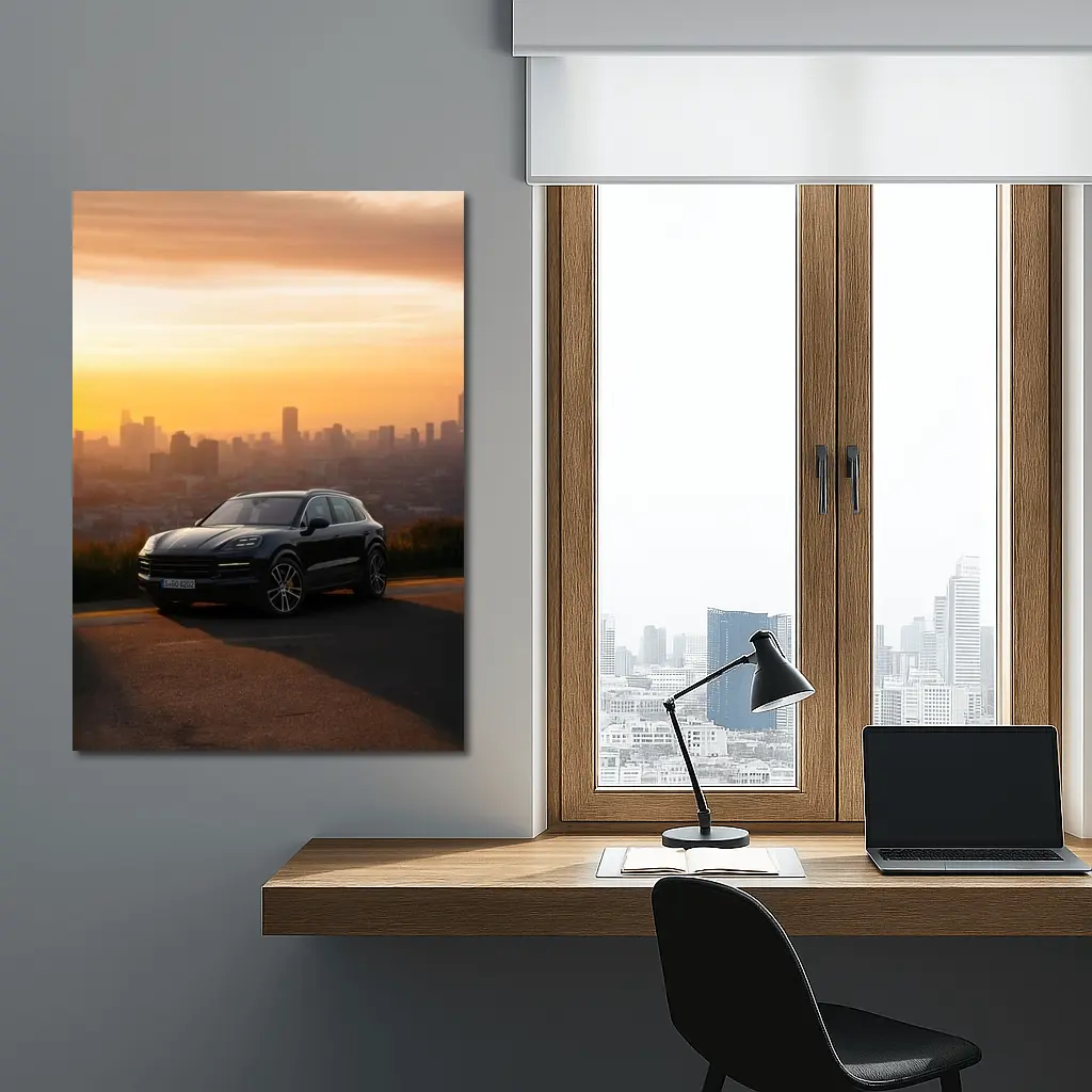 Porsche Cayenne Black City Sunset Skyline – Wall Art