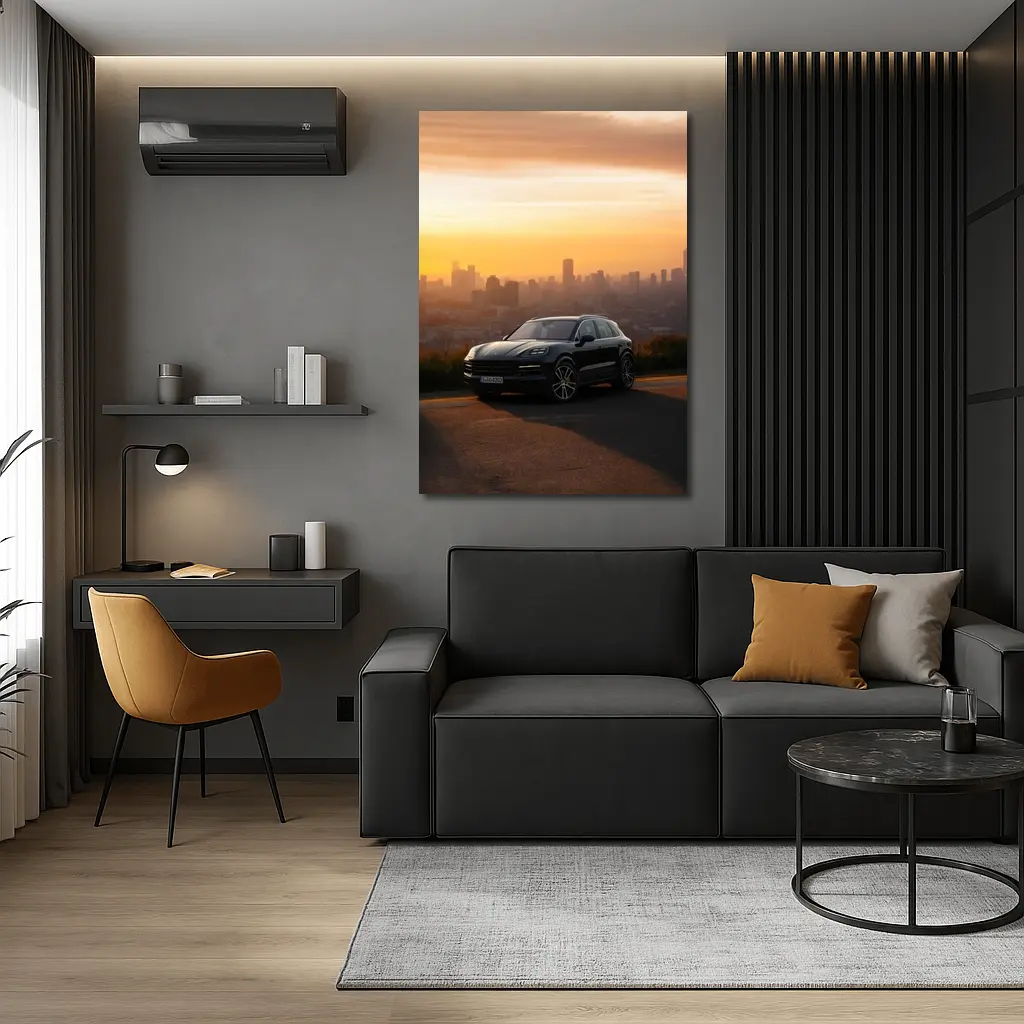 Porsche Cayenne Black City Sunset Skyline – Wall Art