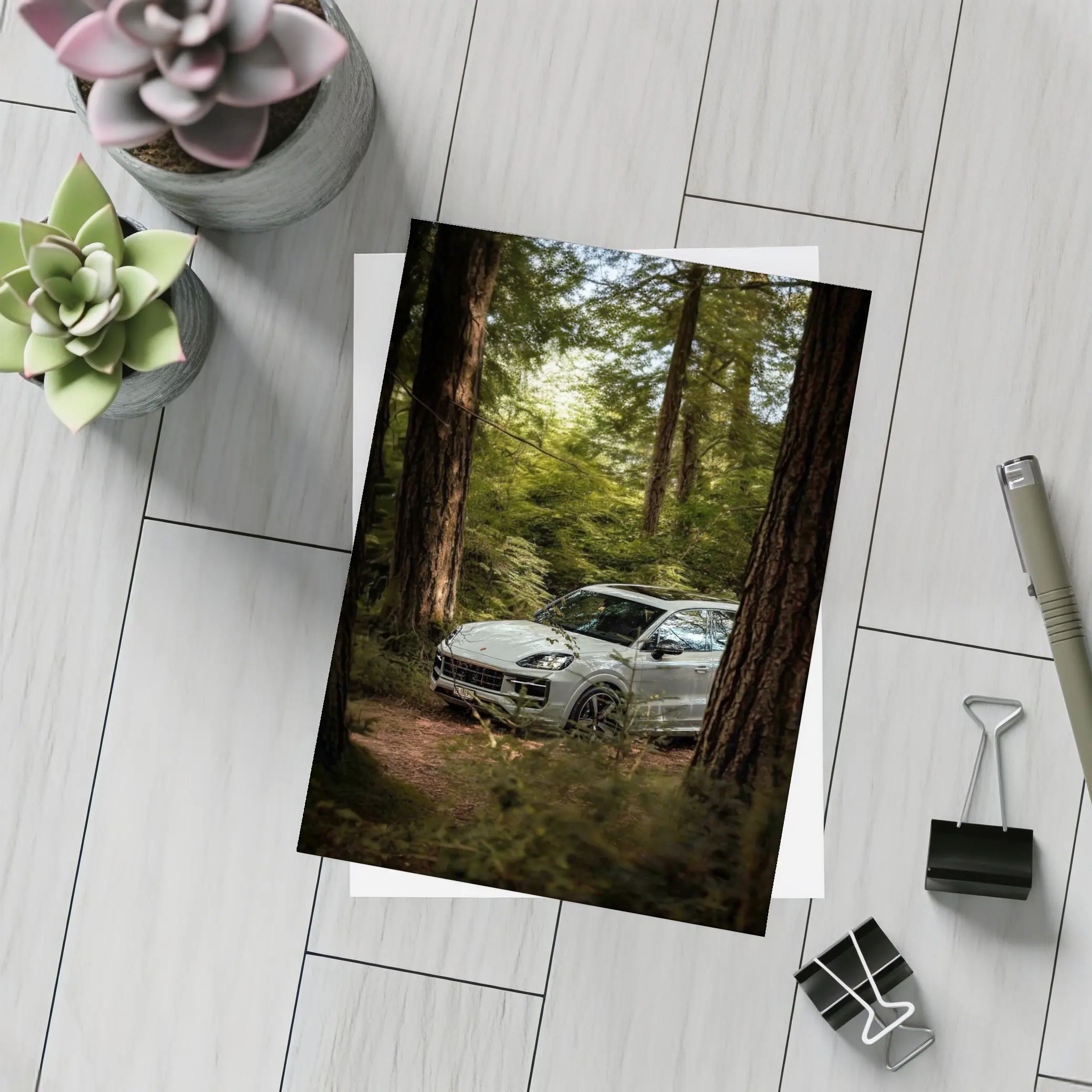 Porsche Cayenne S Silver Forest Trees – Postcards