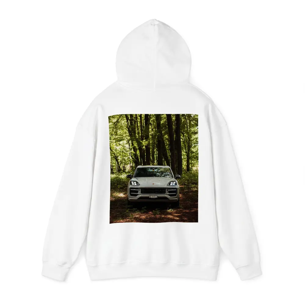 Porsche Cayenne Front View Forest Setting – Hoodies