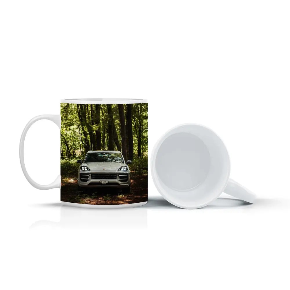 Porsche Cayenne Front View Forest Setting – Mugs