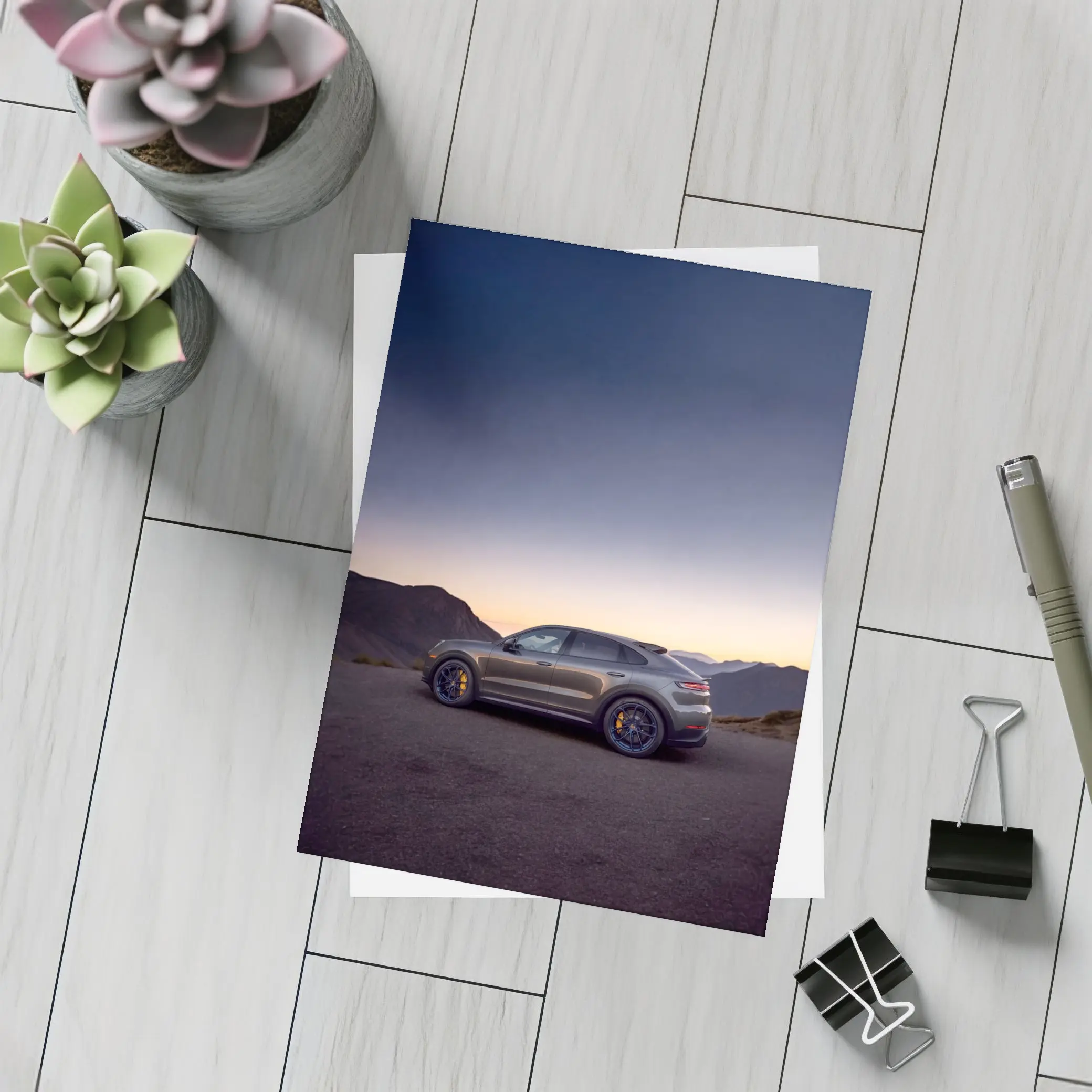 Porsche Cayenne Turbo GT Mountain Sunset Side – Postcards