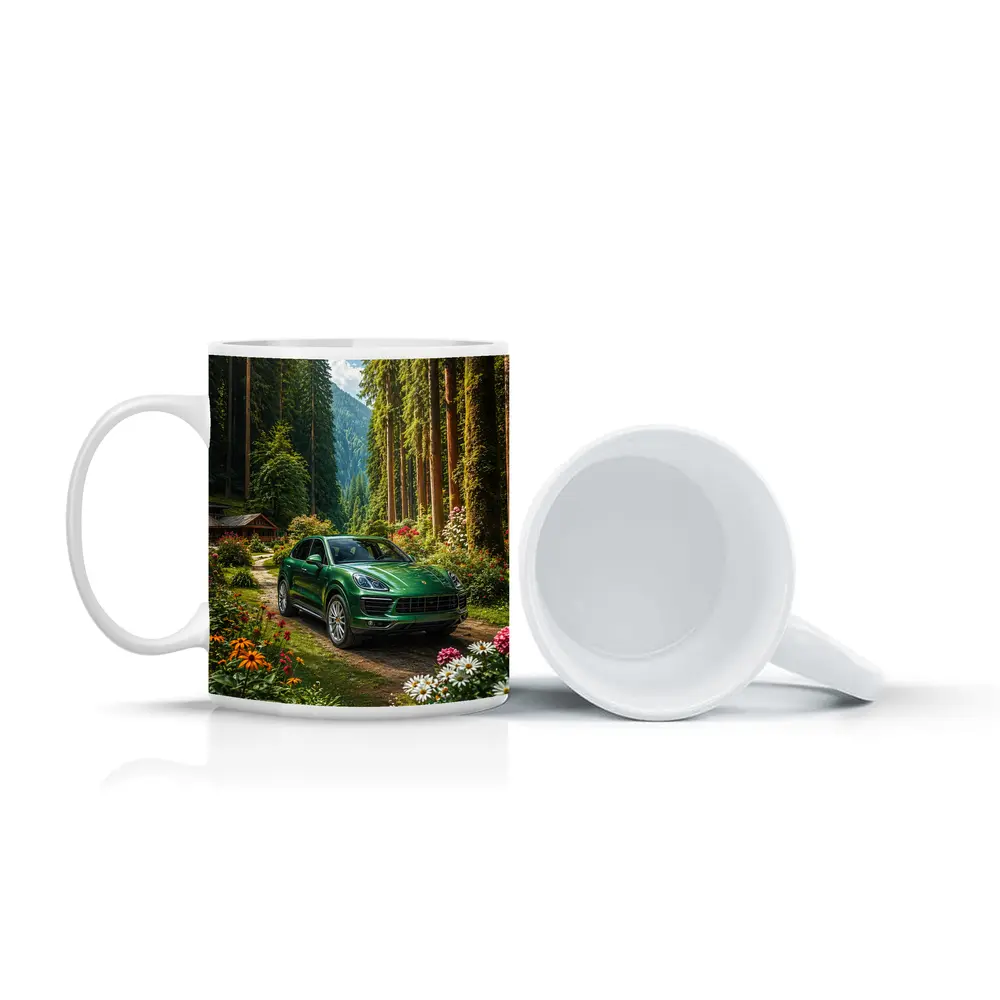 Porsche Cayenne Green SUV Forest Setting – Mugs