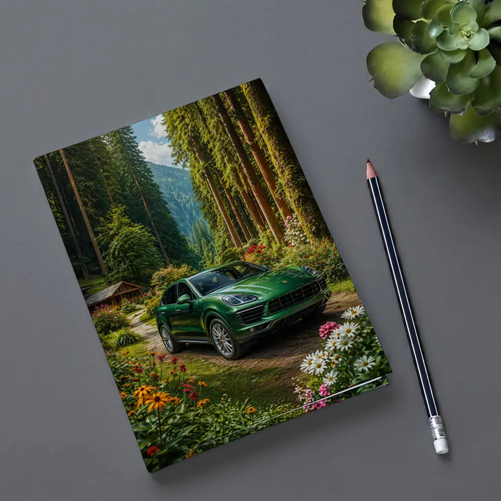 Porsche Cayenne Green SUV Forest Setting – Notebooks
