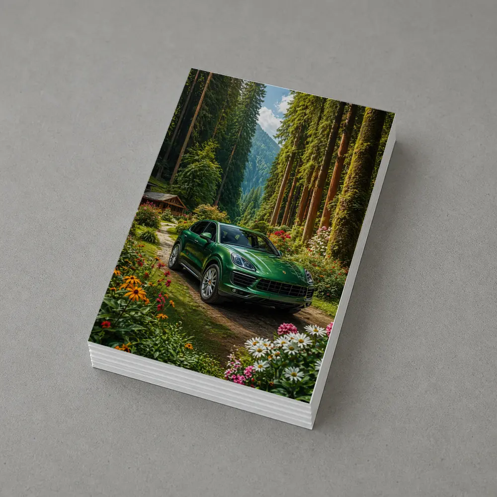Porsche Cayenne Green SUV Forest Setting – Postcards