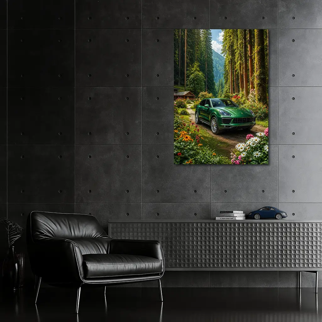 Porsche Cayenne Green SUV Forest Setting – Wall Art