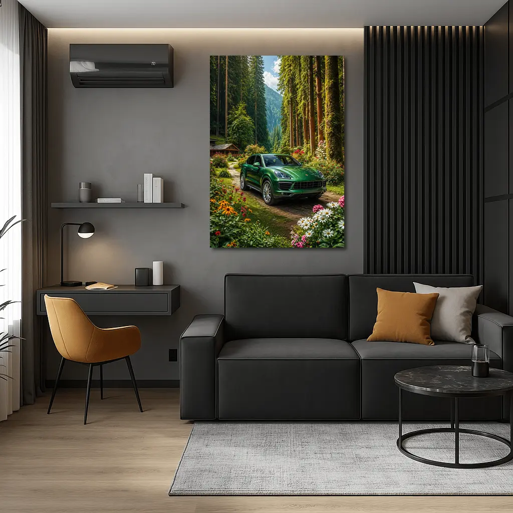 Porsche Cayenne Green SUV Forest Setting – Wall Art