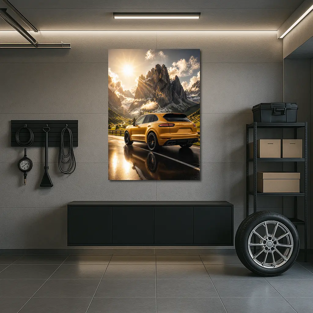 Porsche Cayenne Gold Mountain Road Drive – Wall Art