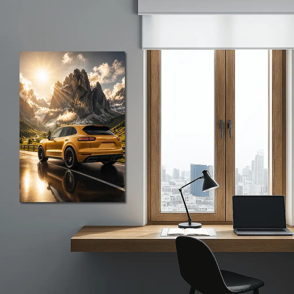 Porsche Cayenne Gold Mountain Road Drive – Wall Art