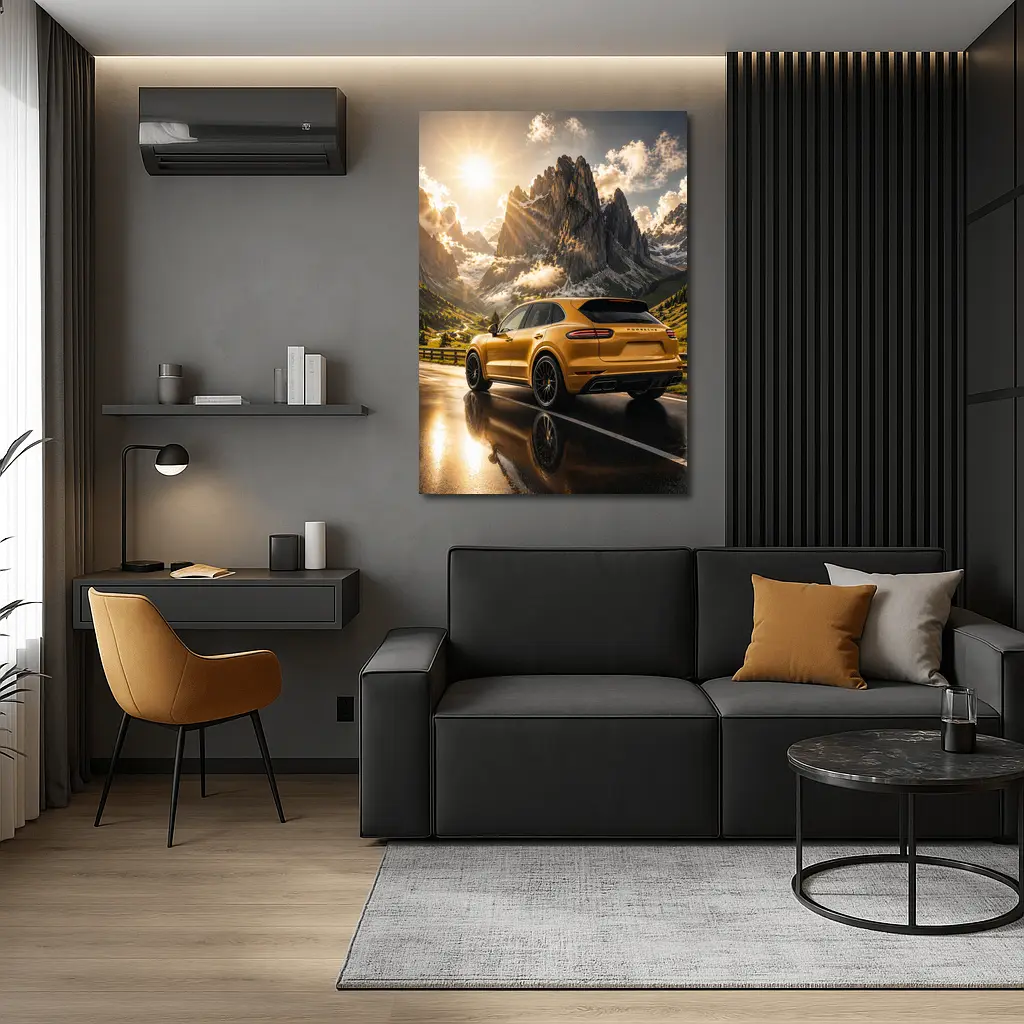 Porsche Cayenne Gold Mountain Road Drive – Wall Art